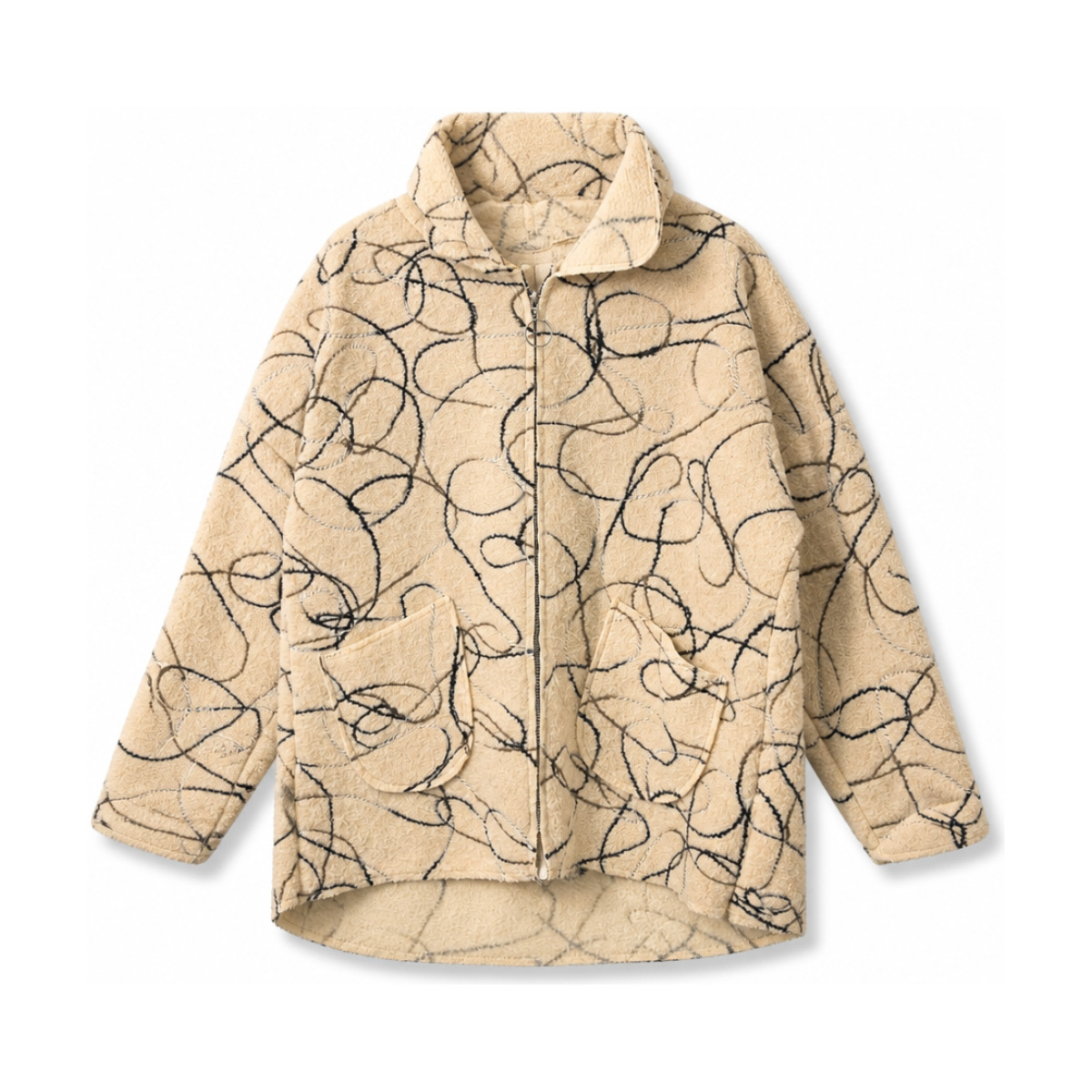 Manteau beige à motifs abstraits noirs – Image 2